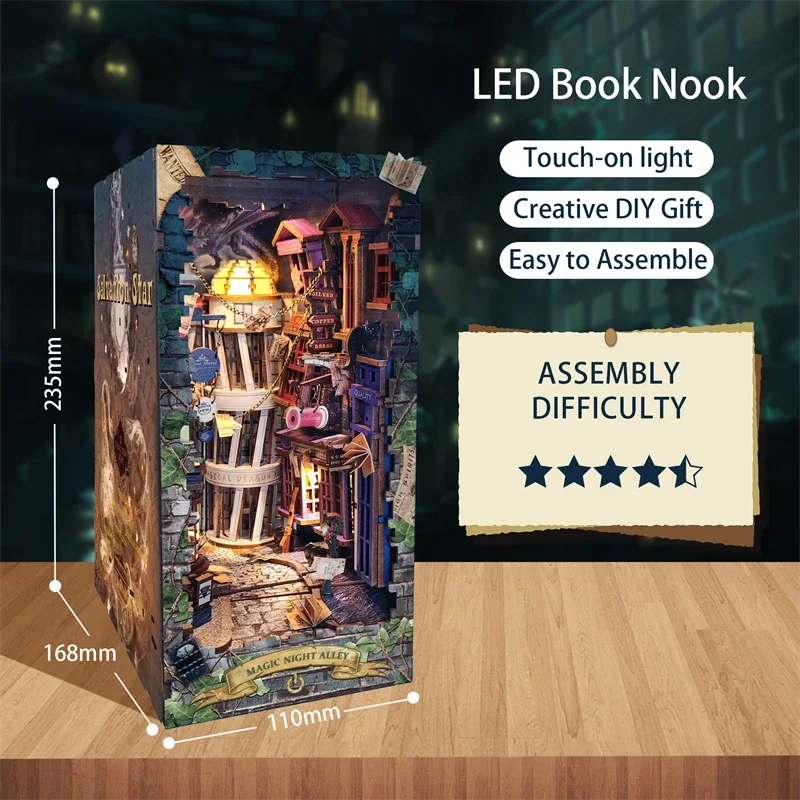 NEW Retro DIY Wooden Book Nook - Book Nook Shelf Insert Alley Diy recension och pris