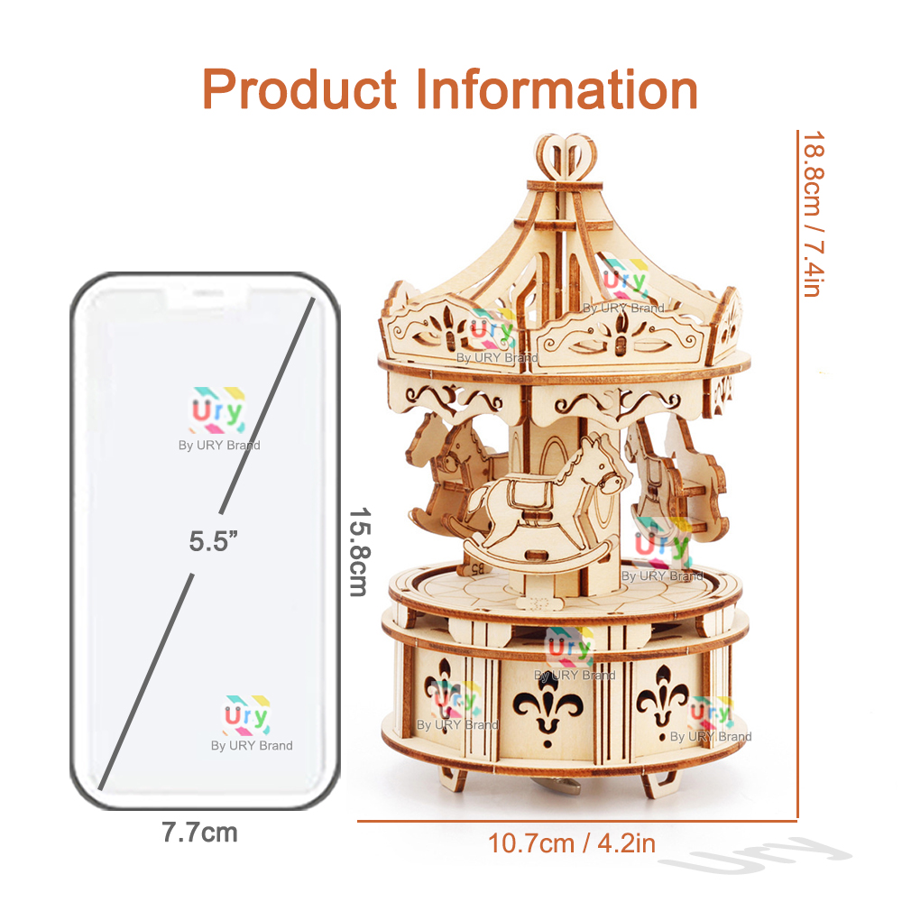 Rotatable DIY 3D Puzzles Carou - Music Box Wooden 3D Puzzle Rotating recension och pris