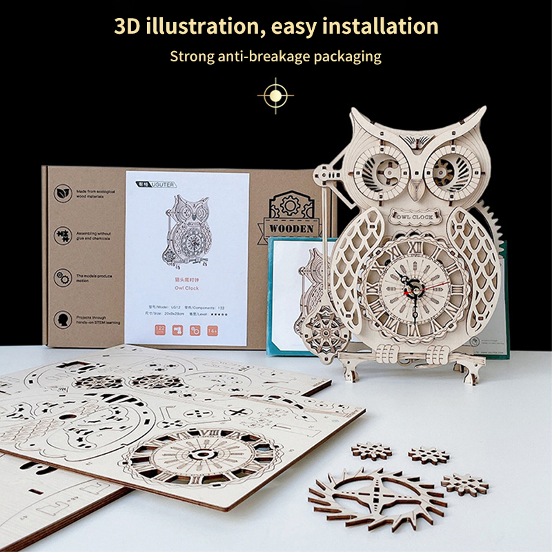 Wooden Puzzle 3D Owl Clock Mod - Wooden Clock Puzzle Mechanical Pendulum recension och pris