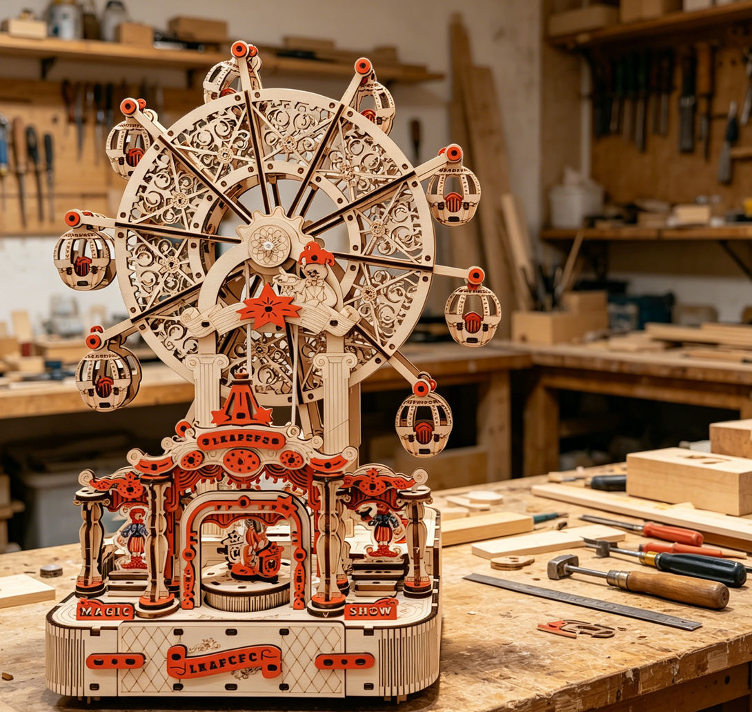 DIY Ferris Wheel 3D Wooden Puz - Music Box Wooden 3D Puzzle Rotating recension och pris