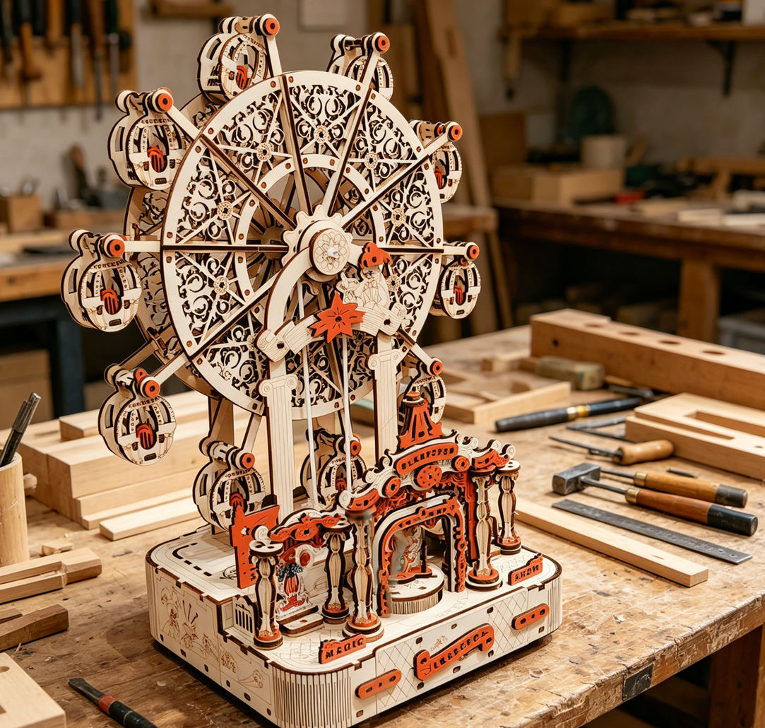 DIY Ferris Wheel 3D Wooden Puz - Music Box Wooden 3D Puzzle Rotating recension och pris