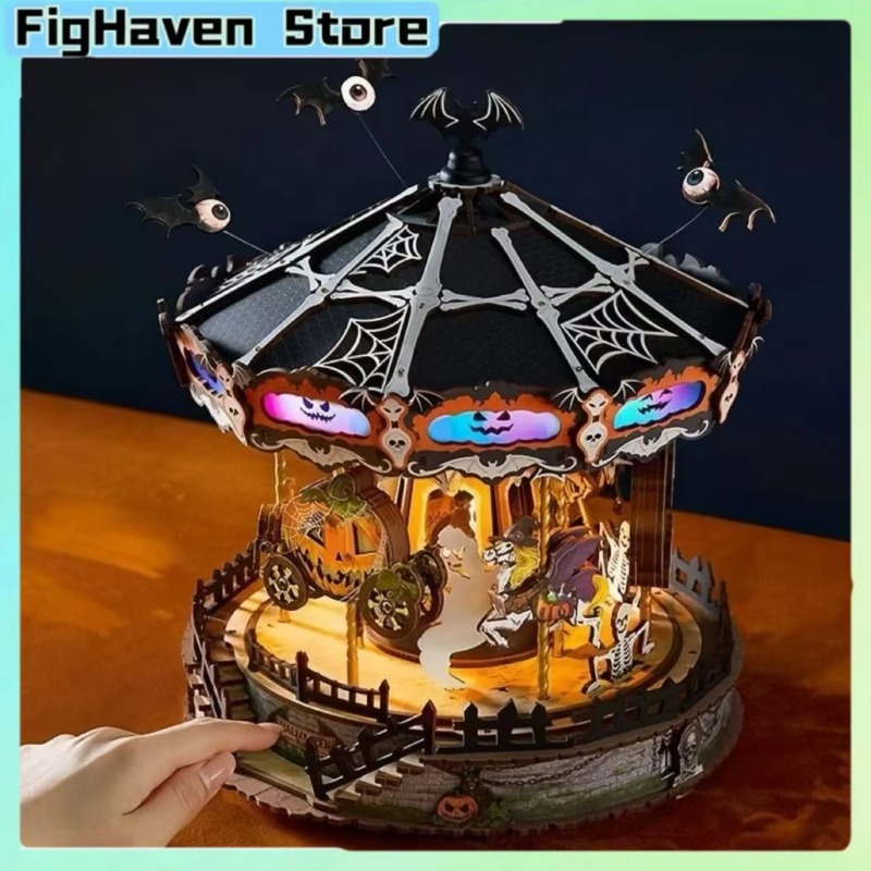 Halloween Carousel 3D DIY Wood - Music Box Wooden 3D Puzzle Rotating recension och pris