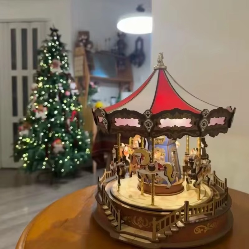 Halloween Carousel 3D DIY Wood - Music Box Wooden 3D Puzzle Rotating recension och pris