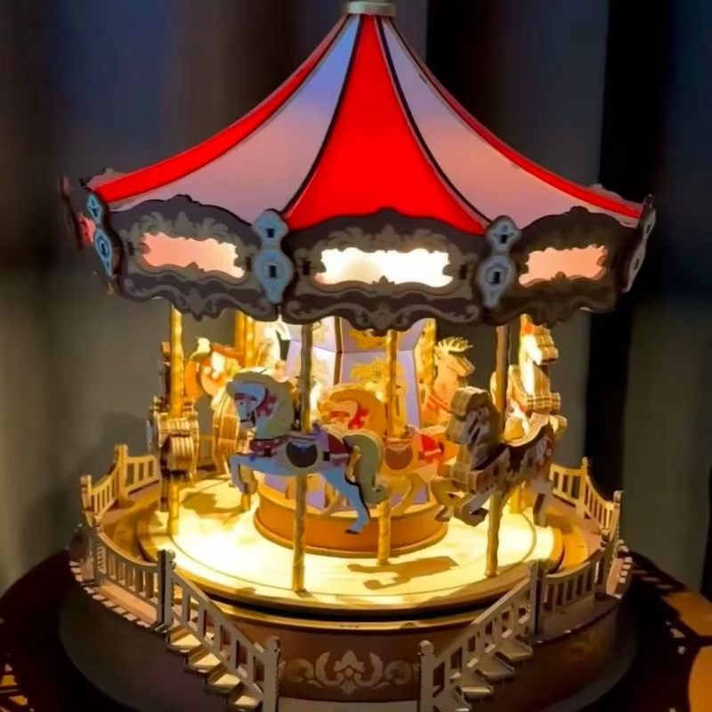 Halloween Carousel 3D DIY Wood - Music Box Wooden 3D Puzzle Rotating recension och pris