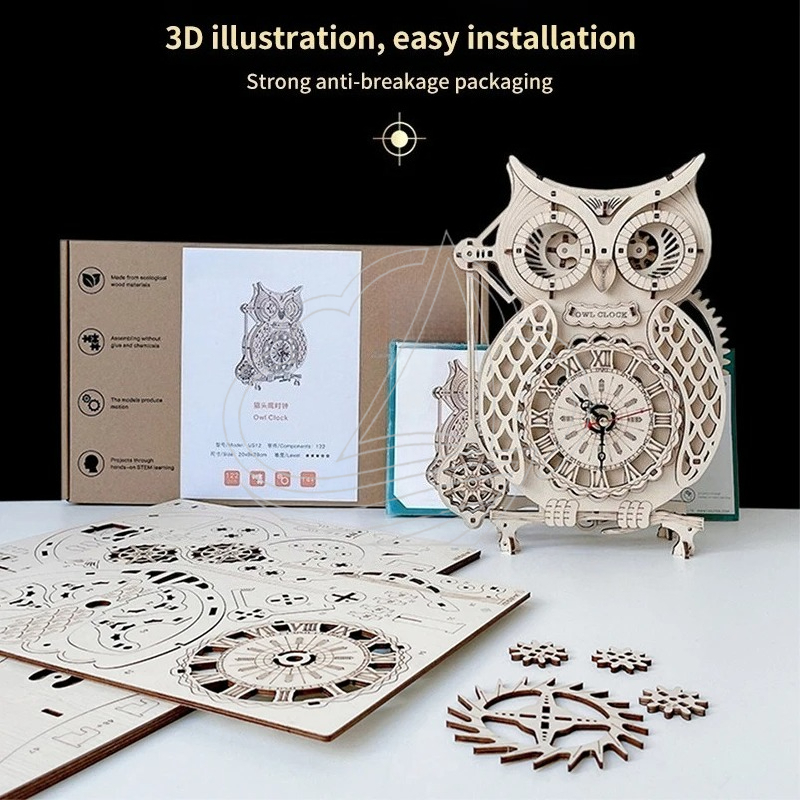 3D Wooden Owl Clock Puzzle DIY - Wooden Clock Puzzle Mechanical Pendulum recension och pris