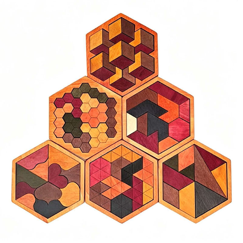 Wooden Hexagonal Tangram Puzzl - 3D Wooden Mechanical Puzzle Marble Run recension och pris