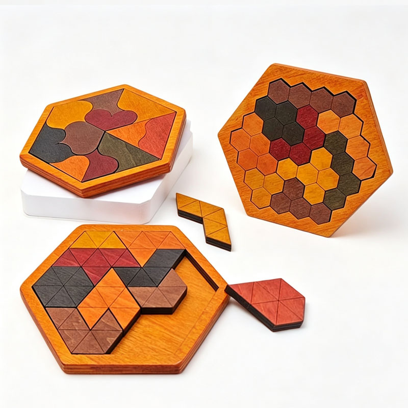 Wooden Hexagonal Tangram Puzzl - 3D Wooden Mechanical Puzzle Marble Run recension och pris