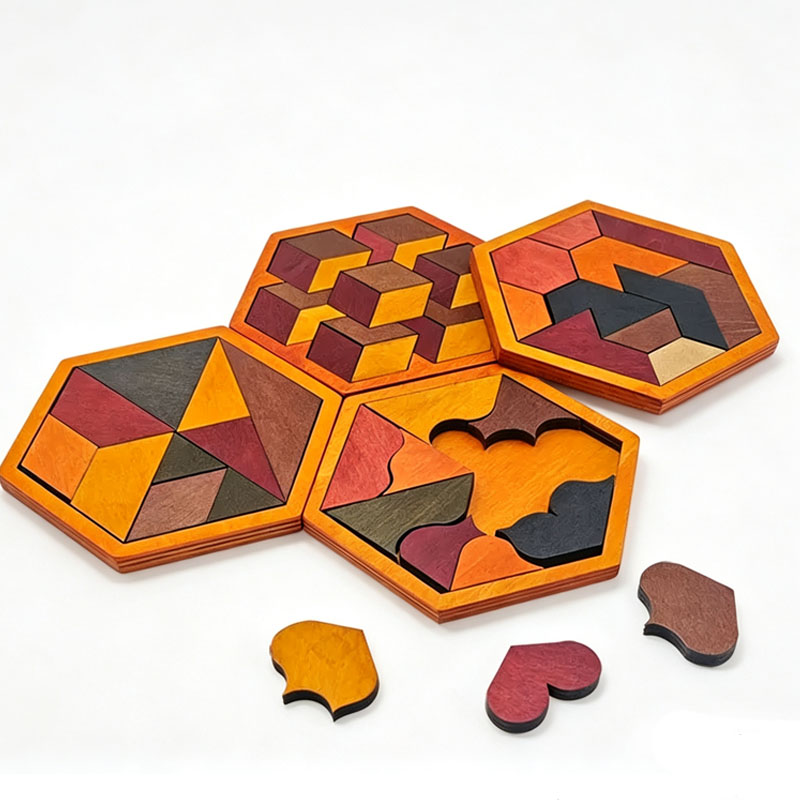 Wooden Hexagonal Tangram Puzzl - 3D Wooden Mechanical Puzzle Marble Run recension och pris