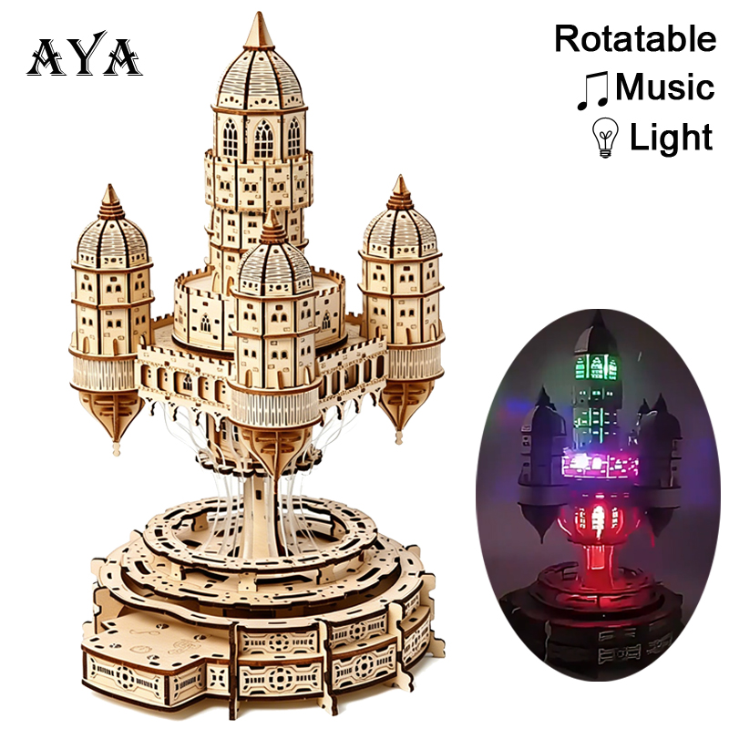 City In The Sky Castle 3D Wood - Music Box Wooden 3D Puzzle Rotating recension och pris