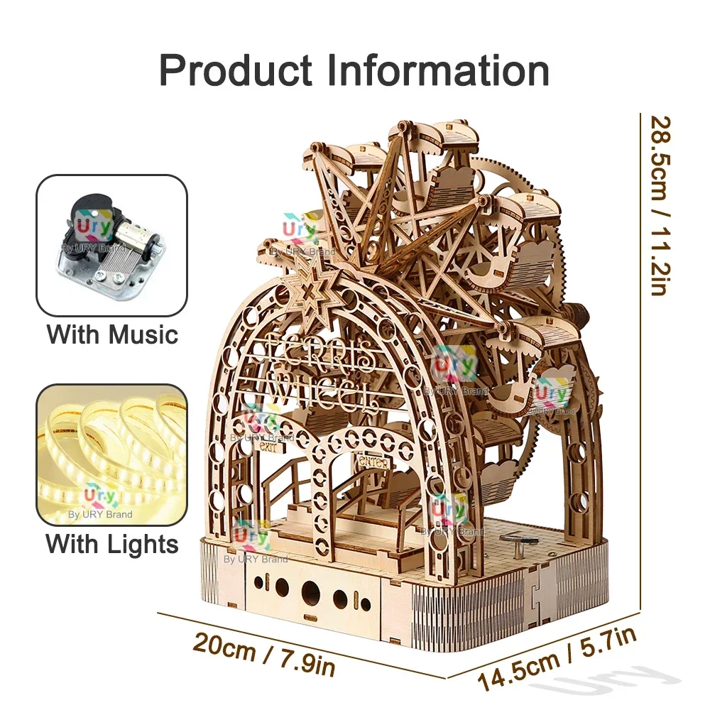 Ury 3D Wooden Puzzles Led Hand - Music Box Wooden 3D Puzzle Rotating recension och pris