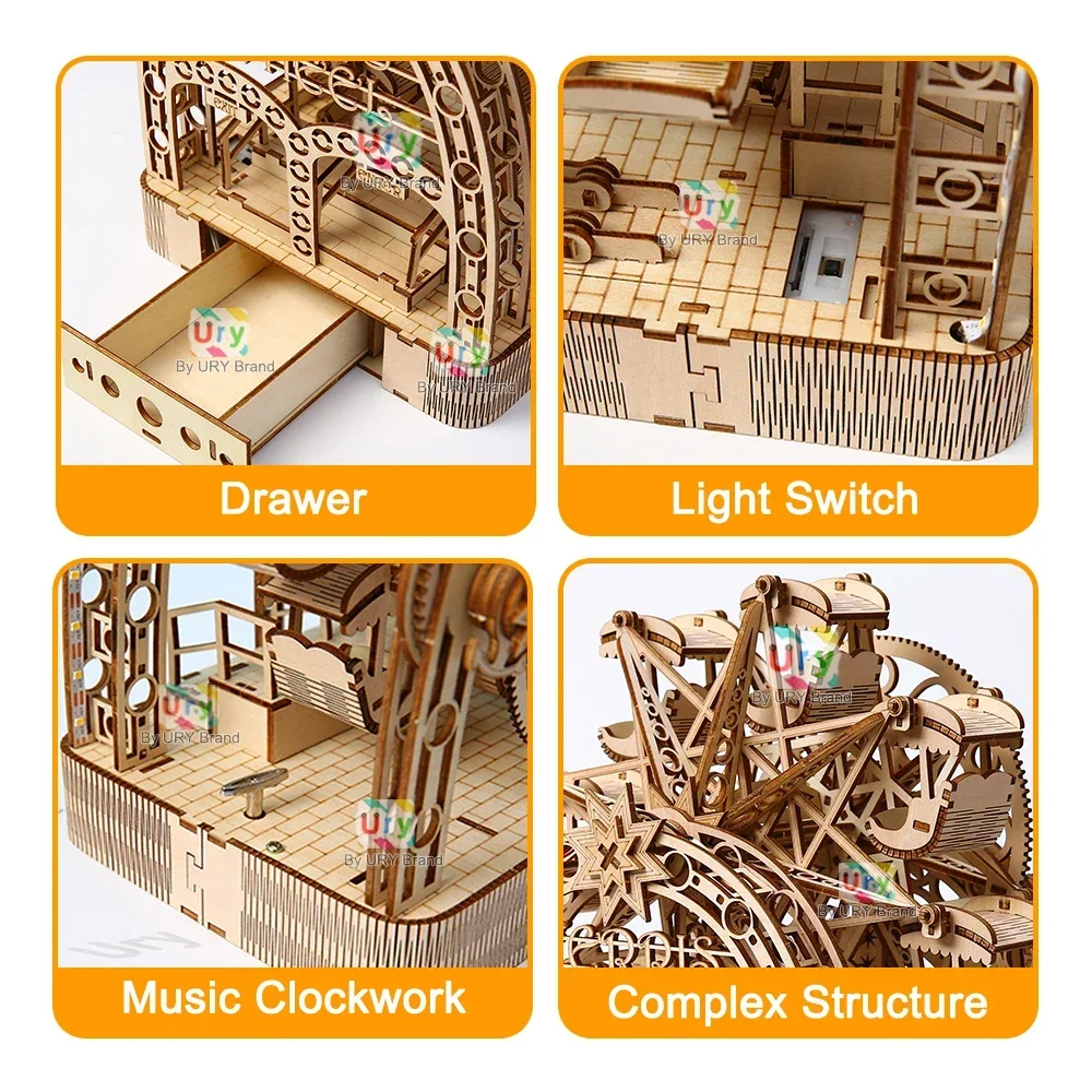 Ury 3D Wooden Puzzles Led Hand - Music Box Wooden 3D Puzzle Rotating recension och pris